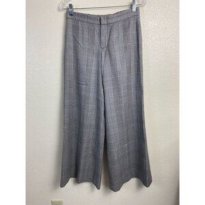 Banana Republic Stretch Gray‎ Wool Plaid Wide Leg Pants Women size 2 Trouser